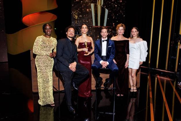 Photo call German Film Award presenters Ivy Quainoo Aurel Mertz, Gizem Emre, Tobias Krell Checker Tobi , Margarita Broich and Jasna Fritzi Bauer at the photo call of the presenters of the German Film Award 2024 at the Theater am Potsdamer Platz on 01 05 2024 in Berlin Copyright: xEventpressxKochanx