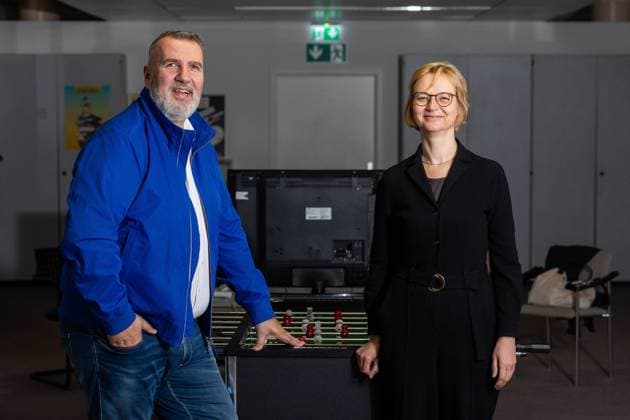 Pössneck , 110124 , Wahlkampf Thüringen Bündnis Sarah Wagenknecht BSW , Landesvorstand Steffen Schütz und Katja Wolf , Doppelinterview im Bild: Steffen Schütz und Katja Wolf *** Pössneck , 110124 , Election campaign Thuringia Alliance Sarah Wagenknecht BSW , State Executive Steffen Schütz and Katja Wolf , Double interview in the picture Steffen Schütz and Katja Wolf