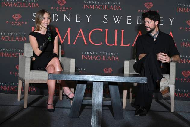 May 2, 2024, Mexico City, Ciudad de Mexico, Mexico: Actress Sydney Sweeney and actor Alvaro Morte attend the Immaculate press conference at Mexico City Four Season Hotel. on May 2, 2024 in Mexico City, Mexico. Mexico City Mexico - ZUMAe321 20240502_zea_e321_069 Copyright: xCarlosxTischler xEyepixxGroupx