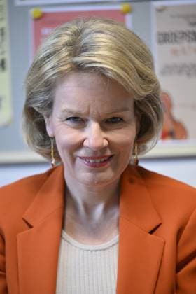 Queen Mathilde of Belgium pictured during a visit to the music academy in Anderlecht, Brussels on Friday 03 May 2024.  ERICxLALMAND 91999655