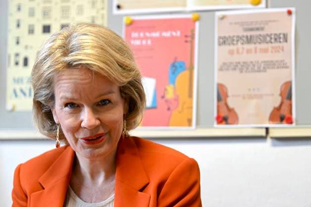 Queen Mathilde visits GO! (Anderlecht Academy of Music) BRUSSELS, BELGIUM - MAY 03: Queen Mathilde visits GO! the Anderlecht Academy of Music. In the run-up to the Queen Elisabeth competition, she wanted to encourage young people interested in the arts - (classical) music, theatre or dance - and underline the importance she attaches to local arts education on May 03, 2024 in Brussels, Belgium, 03 05 2024 Brussels Belgium  Copyright: xDidierxLebrunx