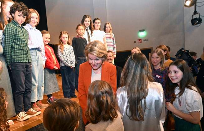 Queen Mathilde visits GO! (Anderlecht Academy of Music) BRUSSELS, BELGIUM - MAY 03: Queen Mathilde visits GO! the Anderlecht Academy of Music. In the run-up to the Queen Elisabeth competition, she wanted to encourage young people interested in the arts - (classical) music, theatre or dance - and underline the importance she attaches to local arts education on May 03, 2024 in Brussels, Belgium, 03 05 2024 Brussels Belgium  Copyright: xDidierxLebrunx