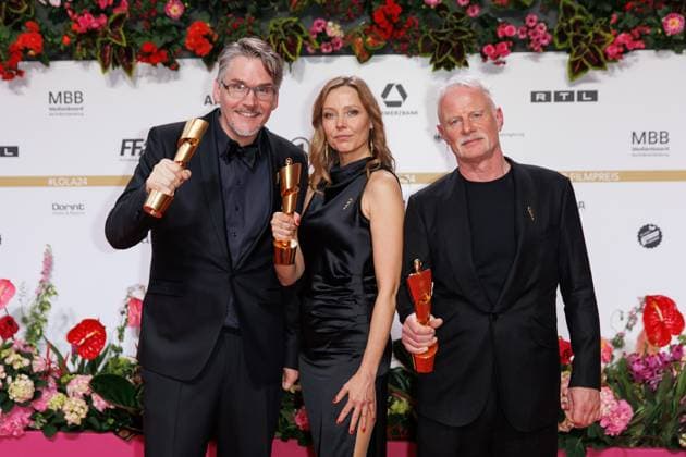 German Film Award 2024 Tobias Fleig, Corinna Fleig and Michael Schlömer at the German Film Award 2024 at the Theater am Potsdamer Platz on 03 05 2024 in Berlin Copyright: xEventpressxKochanx