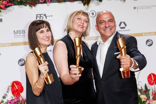 German Film Award 2024 Melanie Andernach, Steffi Niederzoll and Knut Losen at the German Film Award 2024 at the Theater am Potsdamer Platz on 03 05 2024 in Berlin Copyright: xEventpressxKochanx