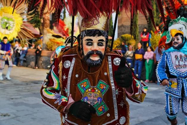 Participants take part during the last day of the annual Tlaxcala carnival, one of the most important folkloric and cultural events in the State of Tlaxcala, named Intangible Cultural Heritage of the State of Tlaxcala in 2013. Mexico City USA - ZUMAe321 20240504_zia_e321_009 Copyright: xESSENExHERNANDEZx