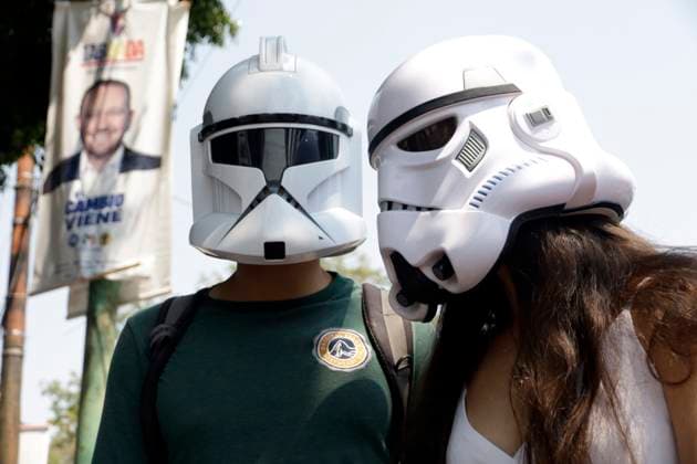 Fans Celebrate Star Wars World Day in Mexico Star Wars Fans disguised a Stormtrooper pose during the Reto Fest CDMX convention to celebrate World Star Wars Day at the Churubusco Convention Center. on May 5, 2024 in Mexico City, Mexico. (Photo by Luis Barron Eyepix Group) Copyright: xLuisxBarronx xEyepixxGroupx LB_04052024_119224