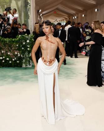 Taylor Russell arrives on the red carpet at the 2024 Met Gala celebrating Sleeping Beauties: Reawakening Fashion at The Metropolitan Museum of Art on Monday, May 6, 2024 in New York City.  NYP20240506210 JOHNxANGELILLO