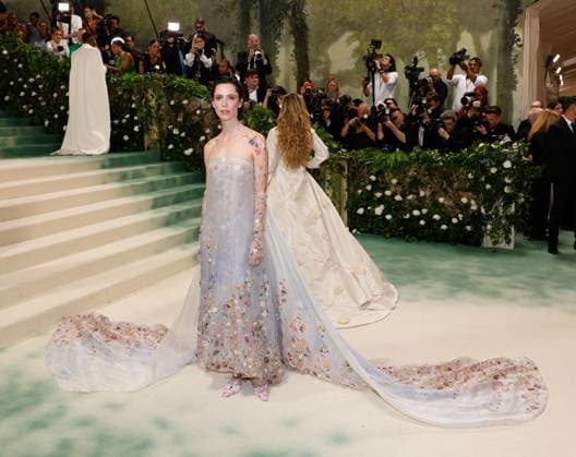 Rebecca Hall arrives on the red carpet at the 2024 Met Gala celebrating Sleeping Beauties: Reawakening Fashion at The Metropolitan Museum of Art on Monday, May 6, 2024 in New York City.  NYP20240506165 JOHNxANGELILLO