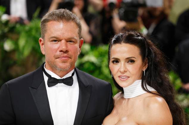 Luciana Damon and Matt Damon arrive on the red carpet at the 2024 Met Gala celebrating Sleeping Beauties: Reawakening Fashion at The Metropolitan Museum of Art on Monday, May 6, 2024 in New York City.  NYP2024050651111 JOHNxANGELILLO