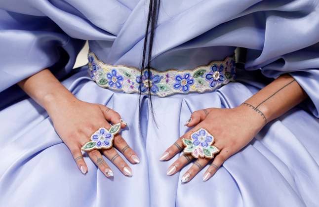 Quannah Chasinghorse arrives on the red carpet at the 2024 Met Gala celebrating Sleeping Beauties: Reawakening Fashion at The Metropolitan Museum of Art on Monday, May 6, 2024 in New York City.  NYP20240506522 JOHNxANGELILLO