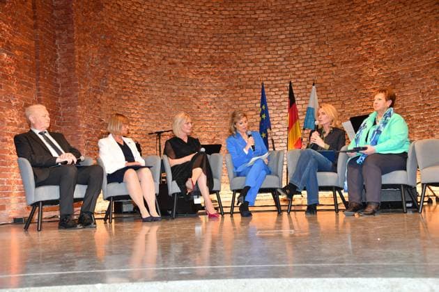 Group photo on stage at the Bavarian State Medal Award Ceremony for Social Merit 2024 Heilige Hofkirche Munich 07 May 2024