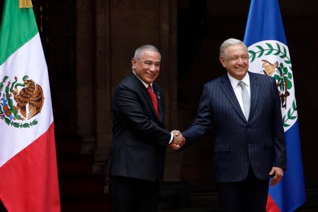 Prime Minister of Belize, Juan Antonio BriseoÂ±o and MexicoÃ¢â‚¬â ¢s President, Andres Manuel Lopez Obrador during the welcoming ceremony of the Belize state visit to Mexico, in the Patio Honor in the National Palace. Mexico City Mexico - ZUMAe321 20240507_zia_e321_010 Copyright: xLuisxBarronx