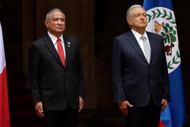 Prime Minister of Belize, Juan Antonio BriseoÂ±o and MexicoÃ¢â‚¬â ¢s President, Andres Manuel Lopez Obrador during the welcoming ceremony of the Belize state visit to Mexico, in the Patio Honor in the National Palace. Mexico City Mexico - ZUMAe321 20240507_zia_e321_009 Copyright: xLuisxBarronx