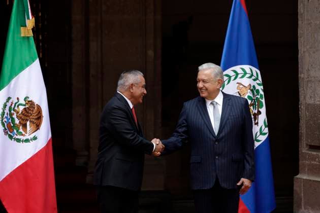 Prime Minister of Belize, Juan Antonio BriseoÂ±o and MexicoÃ¢â‚¬â ¢s President, Andres Manuel Lopez Obrador during the welcoming ceremony of the Belize state visit to Mexico, in the Patio Honor in the National Palace. Mexico City Mexico - ZUMAe321 20240507_zia_e321_011 Copyright: xLuisxBarronx
