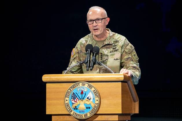 RECORD DATE NOT STATED Chief of Staff of the U.S. Army Gen. Randy A. George gives his remarks during a retirement ceremony in honor of Lt. Gen. Walter E. Piatt, the director of the U.S. Army Staff, at Joint Base Myer-Henderson Hall in Arlington, Virginia, Jan. 5, 2024. Piatt retired after serving over 40 years in the U.S. Army. Copyright: xpiemagsx piemagsadvmil012024-2493 !ACHTUNG AUFNAHMEDATUM GESCHÄTZT!