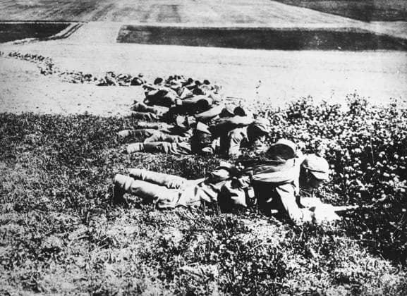 RECORD DATE NOT STATED German infantry WWI Attacking German infantry during the First Battle of the Marne on the Western Front during World War I Date: September 1914  Copyright: Copyrightx(c)Geminix2023.xCredit:xGemini 10297539