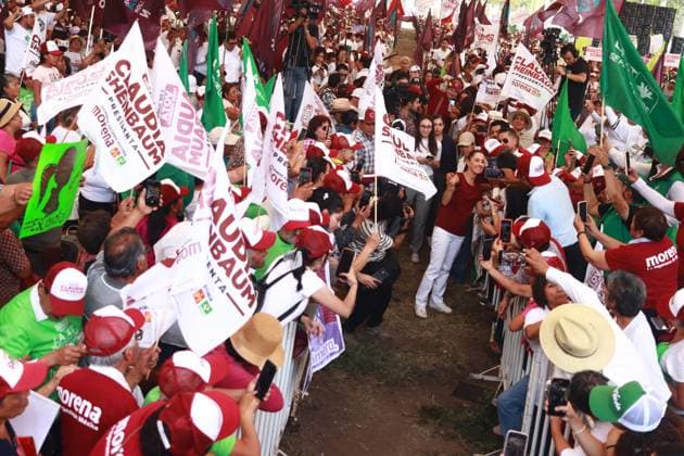 Claudia Sheinbaum Pardo, candidate for the Presidency of Mexico by the Sigamos Haciendo Historia coalition, arrives at a political rally in Texcoco, State of Mexico. Texcoco MÃ xico - ZUMAe321 20240511_zia_e321_010 Copyright: xCarlosxSantiagox
