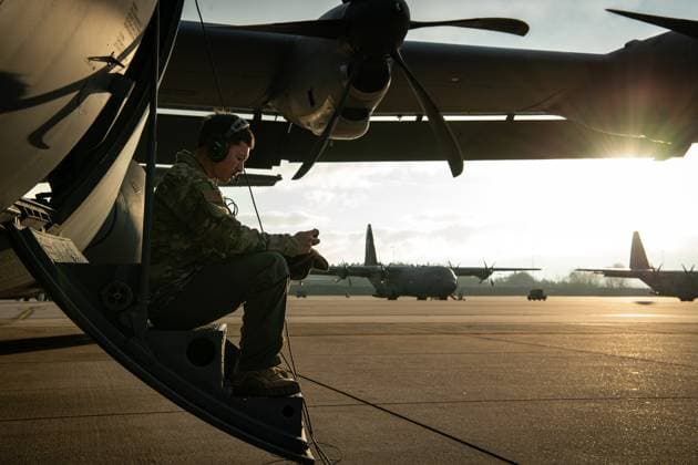 RECORD DATE NOT STATED U.S. Air Force Senior Airman Noah Coronel-Yamamoto, 37th Airlift Squadron loadmaster, reviews a pre-flight checklist at Ramstein Air Base, Germany, Feb. 13, 2024. Airmen from the 86th Operations Group, 86th Maintenance Group, and members of the U.S. German Armies partnered together to showcase the Global Gateway™s airlift capabilities across the European theater. Air Force Copyright: xpiemagsx piemagsdvidsfeb24032024-7890 !ACHTUNG AUFNAHMEDATUM GESCHÄTZT!