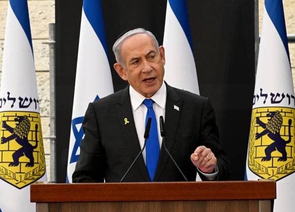 News Themen der Woche KW19 News Bilder des Tages Israeli Prime Minister Benjamin Netanyahu speaks at a ceremony for Remembrance Day for the Fallen of Israel s Wars and Victims of Terrorism at Yad LeBanim in Jerusalem on Sunday, May 12, 2024. Israel will observe Memorial Day from sunset tonight until sunset May 13, when Independence Day begins.  JER2024051205 DEBBIExHILL