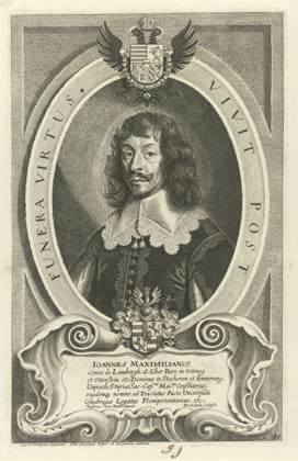 RECORD DATE NOT STATED Portrait of Johann Maximilian, Pieter de Jews (II), After Anselm of them, 1648 print BostePortret of Johann Maximilian, count of Lamberg. Bottom right: 41. The portrait is caught in an oval frame with the coat of arms of the portrayed person, a chain with the order of the golden fleece and an edge in Latin. In the cartouche a six -line caption in Latin. Print from a series of portraits to paintings by Anselmus van Hulle of all delegates at the peace negotiations in Münster and Osnabrück. Antwerp paper etching engraving knighthood order of the Golden Fleece Copyright: xpiemagsx rknbpie14012024-51227 !ACHTUNG AUFNAHMEDATUM GESCHÄTZT!