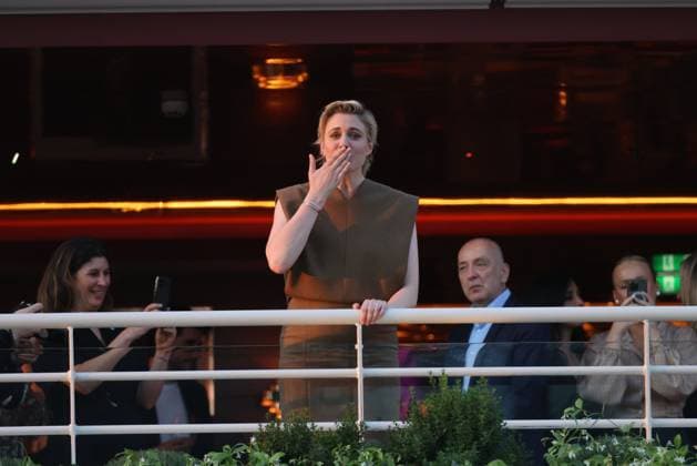77th Cannes Film Festival PHOTOPQR NICE MATIN Sebastien Botella 13 05 2024 Jury dinner of the 77th Cannes Film Festival in front of the Äôhotel Martinez in Cannes on Monday, May 13, 2024 Greta Gerwig US director and president of the Jury of the 77th Cannes Film Festival Greta Gerwig during a dinner with fellow members of the jury at the Grand Hyatt Cannes Hotel Martinez, on the eve of the opening ceremony of the 77th edition of the Cannes Film Festival in Cannes, southern France, on May 13, 2024 France  Copyright: xPHOTOPQR NICExMATIN MAXPPPxSebastienxBotellax 20240513NIM3305 20240513NIM3305