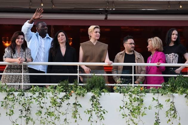 Cannes - Jury Dinner Ahead Of The Festival Opening Iris Knobloch, Thierry Fremaux, Omar Sy, Hirokazu Kore-eda, Ebru Ceylan, Nadine Labaki, Lily Gladstone, Greta Gerwig, Juan Antonio Bayona, Eva Green and Pierfrancesco Favino attend a dinner ahead of the 77th Cannes Film Festival on May 13, 2024 in Cannes, France. Photo by Shootpix ABACAPRESS.COM Cannes France Copyright: xShootpix ABACAx