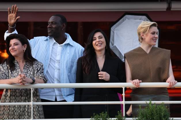 Cannes - Jury Dinner Ahead Of The Festival Opening Omar Sy, Ebru Ceylan, Nadine Labaki, Lily Gladstone, Greta Gerwig ttend a dinner ahead of the 77th Cannes Film Festival on May 13, 2024 in Cannes, France. Photo by Shootpix ABACAPRESS.COM Cannes France  Copyright: xShootpix ABACAx