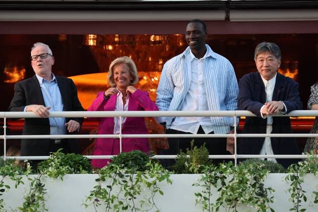 Cannes - Jury Dinner Ahead Of The Festival Opening Iris Knobloch, Thierry Fremaux, Omar Sy, Hirokazu Kore-eda attend a dinner ahead of the 77th Cannes Film Festival on May 13, 2024 in Cannes, France. Photo by Shootpix ABACAPRESS.COM Cannes France  Copyright: xShootpix ABACAx