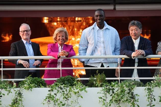 Cannes - Jury Dinner Ahead Of The Festival Opening Iris Knobloch, Thierry Fremaux, Omar Sy, Hirokazu Kore-eda attend a dinner ahead of the 77th Cannes Film Festival on May 13, 2024 in Cannes, France. Photo by Shootpix ABACAPRESS.COM Cannes France  Copyright: xShootpix ABACAx