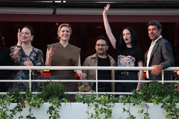 Cannes - Jury Dinner Ahead Of The Festival Opening Ebru Ceylan, Nadine Labaki, Lily Gladstone, Greta Gerwig, Juan Antonio Bayona, Eva Green and Pierfrancesco Favino attend a dinner ahead of the 77th Cannes Film Festival on May 13, 2024 in Cannes, France. Photo by Shootpix ABACAPRESS.COM Cannes France  Copyright: xShootpix ABACAx