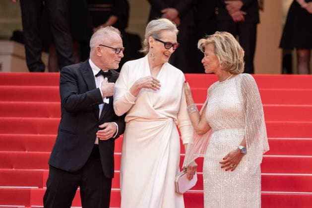 Cannes Opening Ceremony DB Cannes Film Festival director Thierry FrÃ maux, Meryl Streep and President of the Festival Iris Knobloch attend Le DeuxieÌÄme Acte ( The Second Act ) Screening & opening ceremony red carpet at the 77th annual Cannes Film Festival at Palais des Festivals on May 14, 2024 in Cannes, France. Photo by David Boyer ABACAPRESS.COM Cannes France  Copyright: xBoyerxDavid ABACAx
