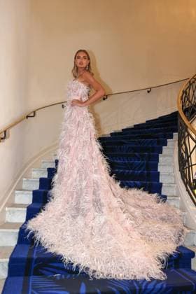 May 14, 2024, Cannes, France: ROMEE STRIJD on the staircase at the Hotel Martinez for a transfer that will take her from hotel Martinez to the Red carpet of the Film Festival. Cannes France - ZUMAt227 20240514_zip_t227_001 Copyright: xMarinaxTakimotox