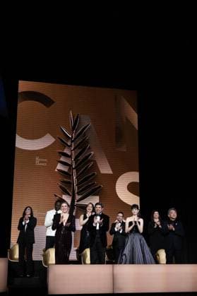 Annual Cannes Film Festival - Opening Ceremony - Cannes Jury Members Nadine Labaki, President of the Jury Greta Gerwig, Omar Sy, Pierfrancesco Favino, Juan Antonio Bayona, Eva Green, Ebru Ceylan and Hirokazu Kore-eda on stage during the opening ceremony at the 77th annual Cannes Film Festival at Palais des Festivals on May 14, 2024 in Cannes, France. Photo by David NIVIERE ABACAPRESS.COM CANNES France  Copyright: xNivierexDavid ABACAPRESS.COMx
