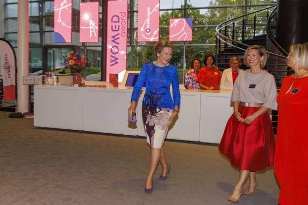Queen Mathilde of Belgium leaves after the 25th edition of the award ceremony of the Womed Award , for best female entrepreneur, organised by Markant and Unizo, Wednesday 15 May 2024 in Brussels.  NICOLASxMAETERLINCK 92713887