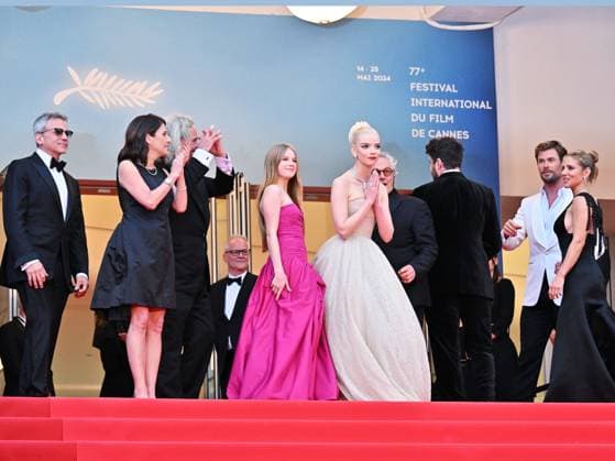 Cannes, 77th Cannes Film Festival 2024, Second red carpet evening of the film Furiosa: A Mad Max Saga . In the photo Michael DeLuca, Pamela Abdy, Doug Mitchell, Alyla Browne, Anya Taylor-Joy, George Miller, Chris Hemsworth, Elsa Pataky and Tom Burke  Copyright: xManuelexMangiarottix xipa-agencyx xPoolxPhotoxEventsx03x IPA_Agency_IPA46106156