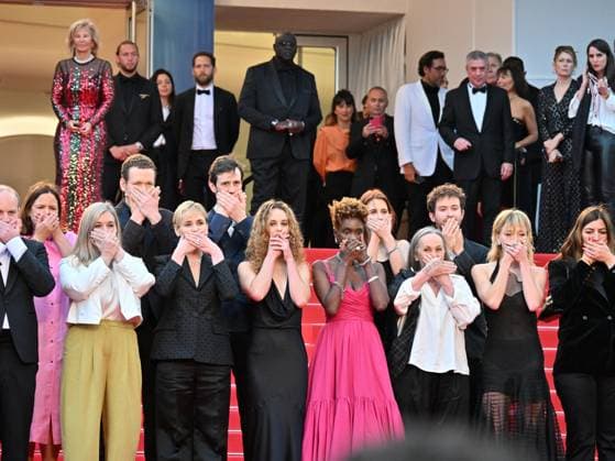 Cannes, 77th Cannes Film Festival 2024, Second red carpet evening of the film Furiosa: A Mad Max Saga Cannes, 77th Cannes Film Festival 2024, Second red carpet evening of the film Furiosa: A Mad Max Saga . In the photo Protest against violence against women moiaussi Cannes France  Copyright: xIPA ABACAx