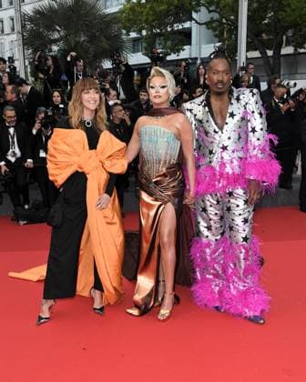 Cannes, 77th Cannes Film Festival 2024, Red carpet film Furiosa: A Mad Max Saga In the photo: DaphnÃ Bürki, Kiddy Smile, Nicky Doll  Copyright: xAlbertoxTerenghix xipa-agency.nex xPoolxPhotoxEventsx03x IPA_Agency_IPA46110808