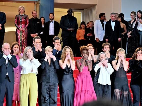 Cannes, 77th Cannes Film Festival 2024, Second red carpet evening of the film Furiosa: A Mad Max Saga Cannes, 77th Cannes Film Festival 2024, Second red carpet evening of the film Furiosa: A Mad Max Saga . In the photo Protest against violence against women moiaussi Cannes France  Copyright: xIPA ABACAx