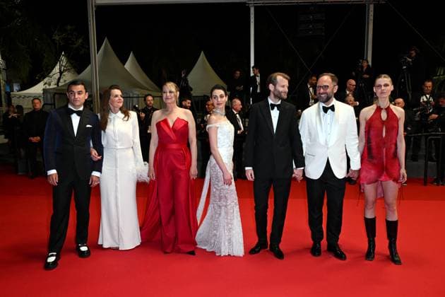 Cannes, 77th Cannes Film Festival 2024, Red carpet of the film Pigen Med Nalen . In the photo: Tessa Hoder, Mariusz Wlodarski, Magnus von Horn, Vic Carmen Sonne, Trine Dyrholm, Malene Blenkov and Besir Zeciri  Copyright: xSimonexComix xipa-agency.netx xPoolxPhotoxEventsx03x IPA_Agency_IPA46115266