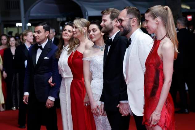 Besir Zeciri, Malene Blenkov, Trine Dyrholm, Vic Carmen Sonne, Magnus Von Horn, Mariusz Wlodarski and Tessa Hoder at the premiere of the feature film Pigen med nalen The Girl with the Needle at the Festival de Cannes 2024 77 Cannes International Film Festival at the Palais des Festivals Cannes, 15 05 2024 Foto:xD.xBedrosianx xFuturexImagex needle_4508