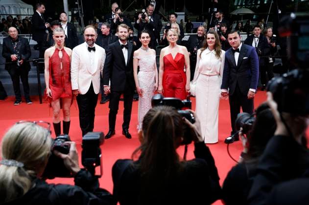 Tessa Hoder, Mariusz Wlodarski, Magnus von Horn, Vic Carmen Sonne, Trine Dyrholm, Malene Blenkov and Besir Zeciri at the premiere of the feature film Pigen med nalen The Girl with the Needle at the Festival de Cannes 2024 77 Cannes International Film Festival at the Palais des Festivals Cannes, 15 05 2024 Foto:xD.xBedrosianx xFuturexImagex needle_4513