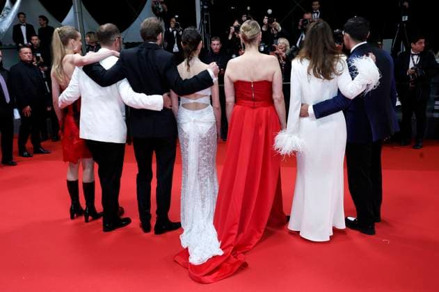 Tessa Hoder, Mariusz Wlodarski, Magnus von Horn, Vic Carmen Sonne, Trine Dyrholm, Malene Blenkov and Besir Zeciri at the premiere of the feature film Pigen med nalen The Girl with the Needle at the Festival de Cannes 2024 77 Cannes International Film Festival at the Palais des Festivals Cannes, 15 05 2024 Foto:xD.xBedrosianx xFuturexImagex needle_4514