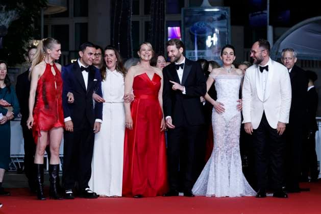 May 15, 2024: Tessa Hoder, Mariusz Wlodarski, Magnus von Horn, Vic Carmen Sonne, Trine Dyrholm, Malene Blenkov and Besir Zeciri attend the premiere of The Girl With The Needle during the 77th Cannes Film Festival at Palais des Festivals in Cannes, France, on 15 May 2024. Photo: - ZUMAm179 20240515_zep_m179_133 Copyright: xAlecxMichaelx