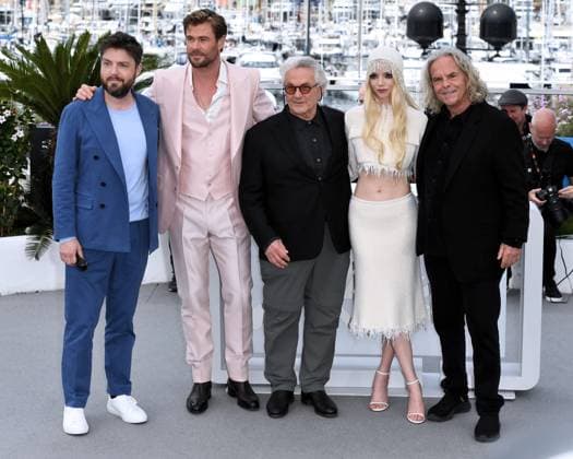 Cannes, France: Cannes, 77th Cannes Film Festival 2024 Photocall film Furiosa: A Mad Max Saga Pictured: Tom Burke, Chris Hemsworth, George Miller, Anya Taylor-Joy, Doug Mitchell Cannes France  - ZUMAp169 20240516_zea_p169_247 Copyright: xAlbertoxTerenghix