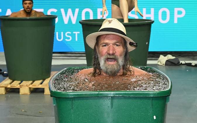 The extreme athlete and motivational coach Wim Hof, also known as The Iceman, at the press conference for the one-day workshop Ice Bathing, the Wim Hof Method, which will take place on 03 08 2024 in the LanxessArena