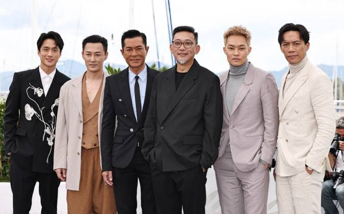 (240516) -- CANNES, May 16, 2024 -- Actors Terrance Lau, Raymond Lam, Louis Koo, director Pou-Soi Cheang, actors Tony Wu and German Cheung (from L to R) pose during a photocall for the film Twilight of the Warriors: Walled In at the 77th edition of the Cannes Film Festival in Cannes, southern France, on May 16, 2024. ) FRANCE-CANNES-FILM FESTIVAL- TWILIGHT OF THE WARRIORS: WALLED IN -PHOTOCALL GaoxJing 