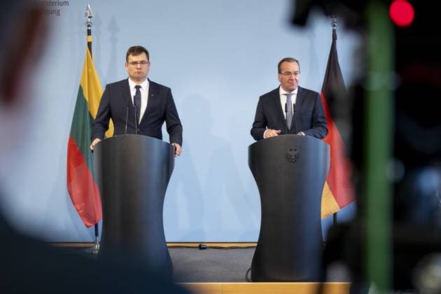 Boris Pistorius SPD , Federal Minister of Defense and Laurynas Kasciunas Lithuanian Minister of Defense at a joint press conference at the BMVg in Berlin, 16 05 2024 Berlin Germany Copyright: xLorenzxHuterxphotothek.dex