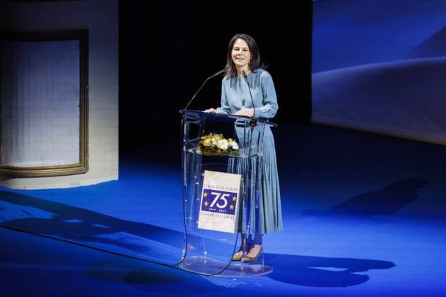 News Themen der Woche KW20 News Bilder des Tages Annalena Baerbock (Buendnis 90 Die Gruenen), Bundesaussenministerin, aufgenommen im Rahmen des Festakt zum 75-jaehrigen Bestehen des Europarats in Strassburg, 16.05.2024. Fotografiert im Auftrag des Auswaertigen Amtes. Strassburg Frankreich *** Annalena Baerbock Buendnis 90 Die Gruenen , Federal Foreign Minister, photographed during the ceremony for the 75th anniversary of the Council of Europe in Strasbourg, 16 05 2024 Photographed on behalf of the Foreign Office Strasbourg France Copyright: xKiraxHofmannxAAxphotothek.dex