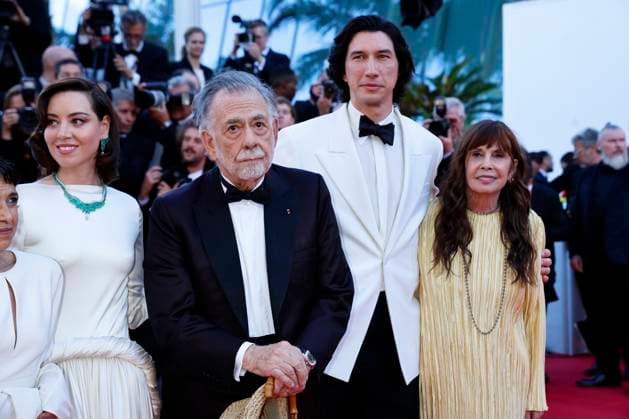 May 16, 2024: Aubrey Plaza, Francis Ford Coppola, Adam Driver and Talia Shire attend the red carpet premiere of Megalopolis during the 77th Cannes Film Festival at Palais des Festivals in Cannes, France, on 16 May 2024. Photo: - ZUMAm179 20240516_zep_m179_107 Copyright: xAlecxMichaelx