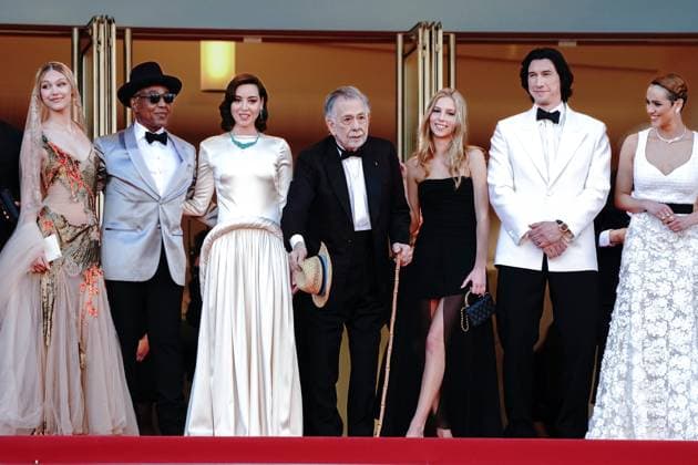Cannes, France 16th May, 2024 Grace VanderWaal, Giancarlo Esposito, Aubrey Plaza, Francis Ford Coppola, Romy Croquet, Adam Driver, Kathryn Hunter, Laurence Fishburne, Chloe Fineman, Nathalie Emmanuel attends Megalopolis Screening red carpet at the 77th annual Cannes Film Festival at Palais des Festivals on May 16, 2024 in Cannes, France CINEMA 77eme Festival de Cannes Red Carpet du film Megalopolis 16 05 2024 NorbertScanella Panoramic